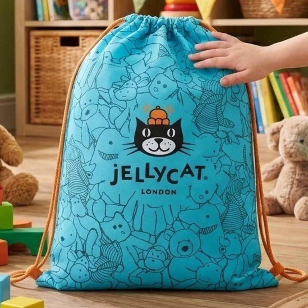 Jellycat London Turquoise Blue Drawstring Dust Bag Character Print 18x14